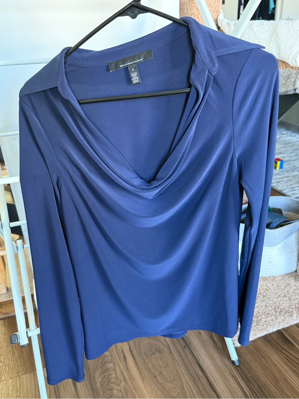 White House Black Market Navy Cowl Neck Long Sleeve Top